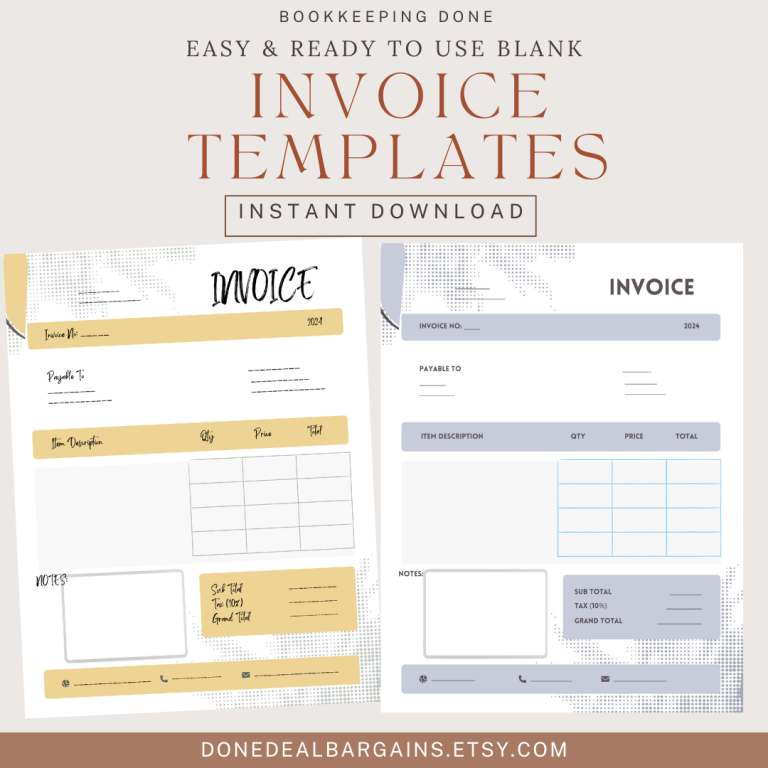 Blank Invoice Templates, product mockup, digital file downloads